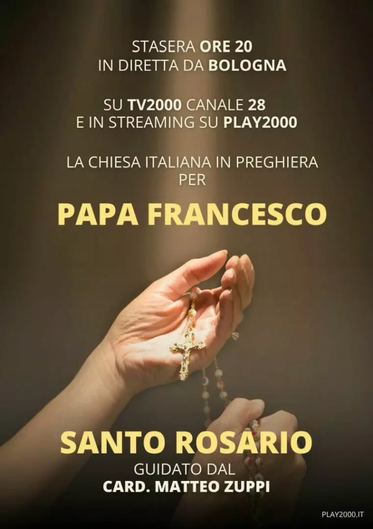 Questa sera il Cardinale Zuppi reciterà su Tv2000 il Santo Rosario per il Papa