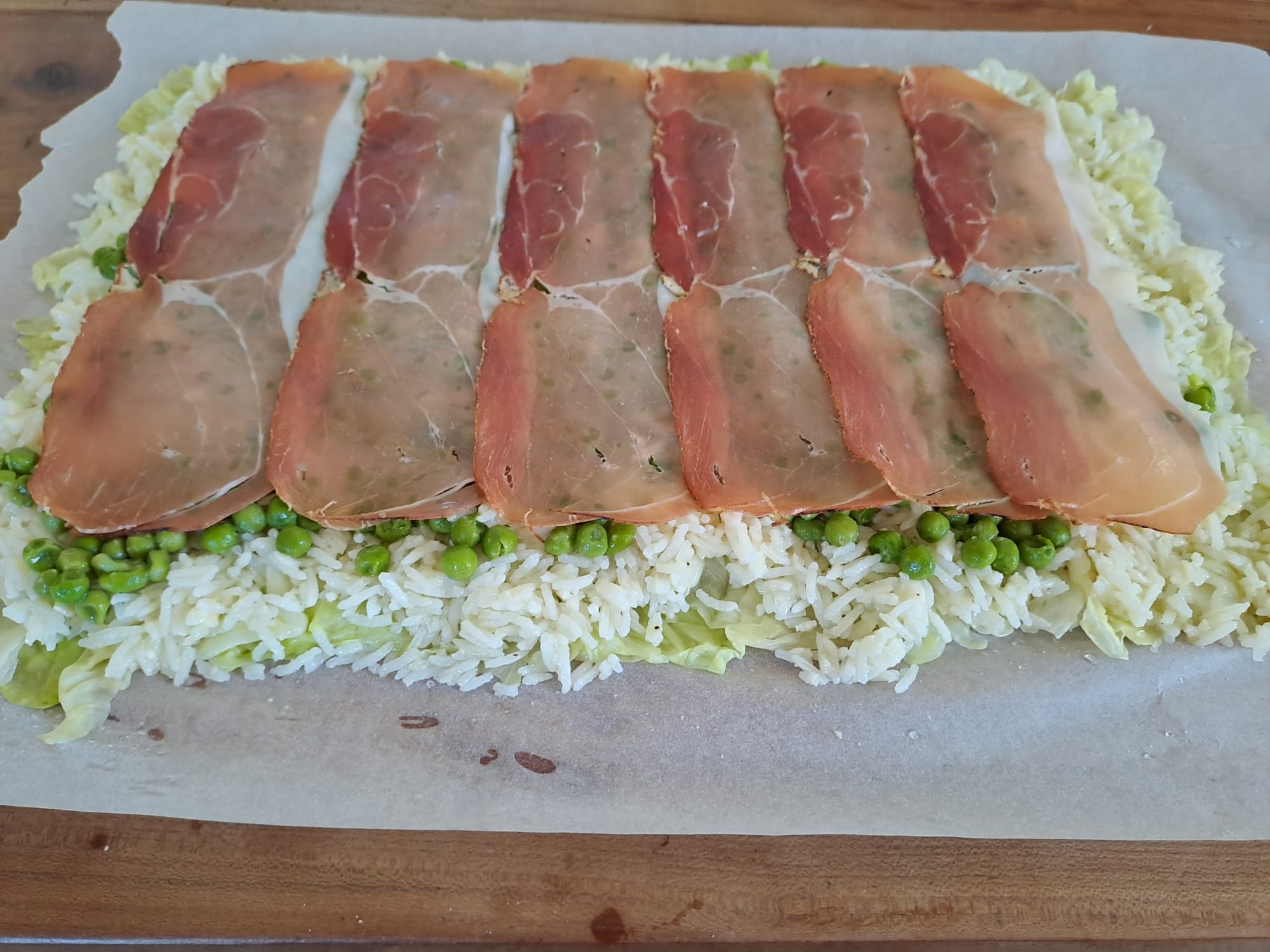 Cavolo cappuccio, riso, piselli. e speck...